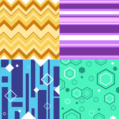 Abstract patterns of different colors vector illustrations set. Drawings of yellow, purple, blue and green patterns for clothes, furniture, background. Colors, patterns, creativity, design concept