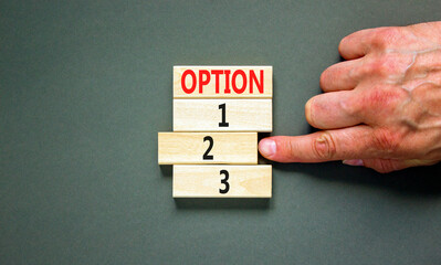 Time to option 2 symbol. Concept word Option 1 2 3 on wooden block. Businessman hand. Beautiful...