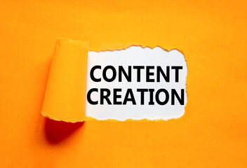 Time for content creation symbol. Concept words Content creation on beautiful white paper. Beautiful orange background. Business time for content creation concept. Copy space.