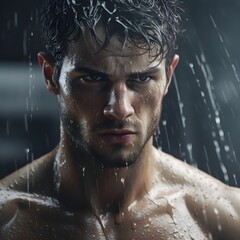 Fototapeta premium portrait of a man in the rain