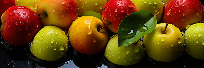 Fototapeta na wymiar Fresh apple banner. Apples background. Close-up food photography