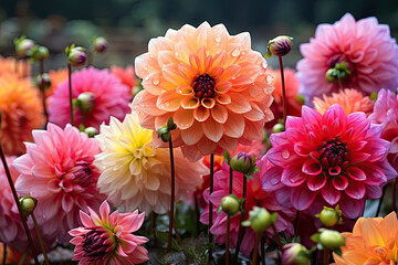 Dahlia blossoms with  rain drops in rustic garden © Fleuronica