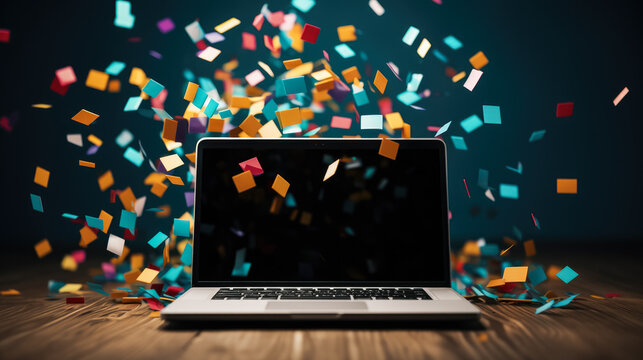 Cyber monday confetti; computer technology futuristic background with empty space for text 