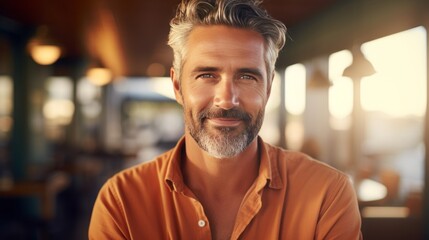 Obraz premium Portrait of middle aged man. Made with Generative AI.