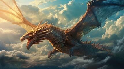 The dragon flying in the sky. Dragon. Generative Ai