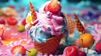 A colorful summer treat in melting ice cream