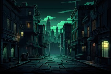 Fototapeta na wymiar a vector cartoon scene featuring dark city streets