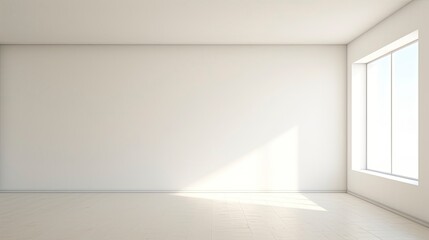 Fototapeta na wymiar A white Empty room Surreal Minimalistic style morning light copy space, Generative AI