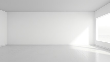 Naklejka na ściany i meble A white Empty room Surreal Minimalistic style morning light copy space, Generative AI