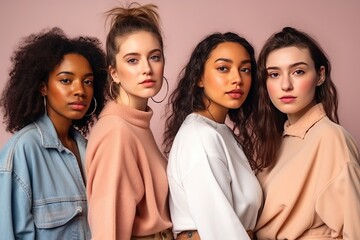 Fototapeta premium Portrait of diverse women standing together, people woman power