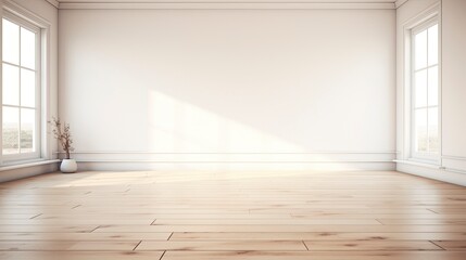 Obraz premium A white Empty room Surreal Minimalistic style morning light copy space, Generative AI