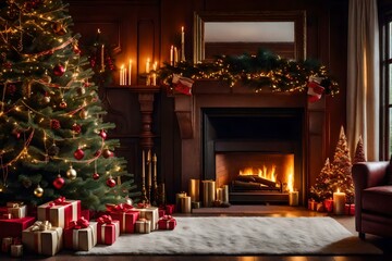 Fototapeta na wymiar christmas tree and fireplace