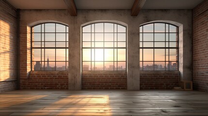 Fototapeta premium Empty room Loft style morning light copy space, Generative AI