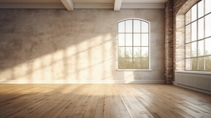 Empty room Loft style morning light copy space, Generative AI