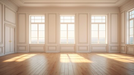 Fototapeta premium Empty room New Traditional style morning light copy space, Generative AI