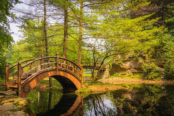 Fototapeta na wymiar Wooden bridge over the lake
