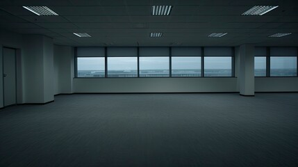 Office empty room morning light copy space, Generative AI