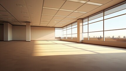 Office empty room morning light copy space, Generative AI