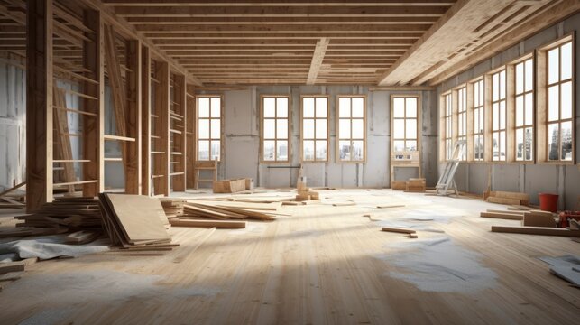 Under Construction renovate Empty room moning light copy space, Generative AI