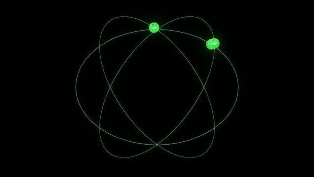 Green atoms flying in green orbits. Seamless loop.