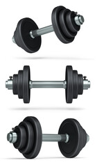 Fototapeta premium Set of dumbbells with rubber disks isolated on white background