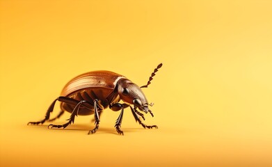 Naklejka premium Creative Animal Concept. Macro shot of horn beetle over brown background. Generative AI.
