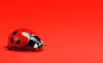 Fototapeta premium Creative Animal Insect Concept. Ladybird over red pastel bright background. Generative AI.