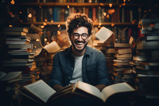 Thirst for Knowledge: Man Engrossed in Book Learning. AI Generated.