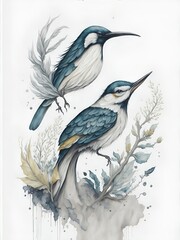 A watercolor style ivory horn bird design
