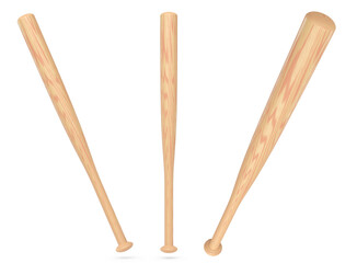 Set of professional softball or baseball bats isolated on white background.