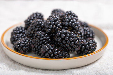 Fresh ripe black bramble blackberries new harvest