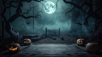 Spooky halloween background with empty wooden planks, dark horror background.