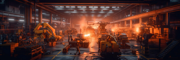 Modern industrial factory for the production of components. Machinery, interior and equipment of the production hall - Generative AI