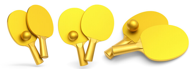 Pair of ping pong rackets for table tennis with ball isolated on white - obrazy, fototapety, plakaty