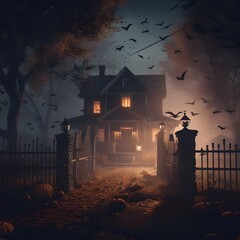maison hantée un soir d'halloween, généré par IA
