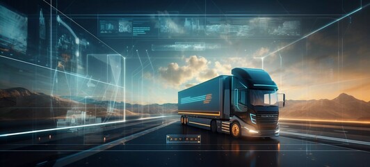 Advanced transportation technology - digital logistics, AI, network, truck
