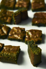 Matcha brownies. Twist on classic brownies recipe made with matcha powder and white chocolate. Moist and soft texture