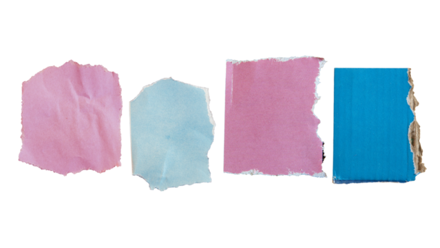 Pink and blue papers torn from a magazine for using as ransom note letter background