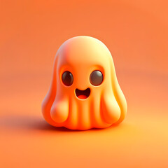 orange ghost miniature with halloween white, cute, photography, 3D art, animated, decorative, light orange background