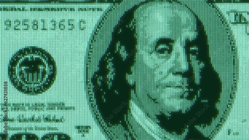 Poster green digital 100 dollar bill abstract background with binary code. business and cbdc finance concep