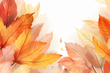 Demi-frame autumn leaves composition background, watercolor. Generative AI