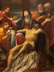 NAPLES, ITALY - APRIL 22, 2023: The painting of Pieta in the church Basilica di San Pietro ad Aram...