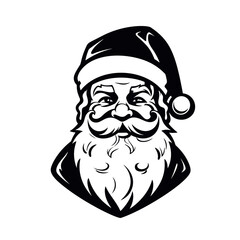 Fototapeta premium Vector isolated Santa Claus Father Christmas Saint Nicolas head face portrait stencil colorless black and white outline silhouette shadow shape