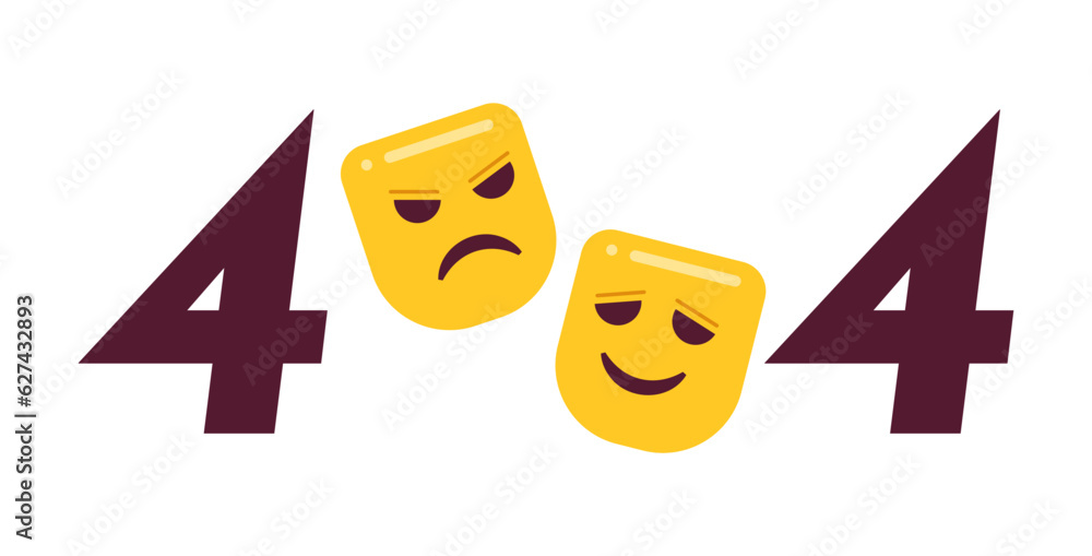 Poster comedy and tragedy theater mask error 404 flash message. empty state ui design. page not found popup