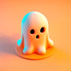 miniature orange ghost with halloween white, cute, photography, 3D art, animated, decorative, light orange background 02