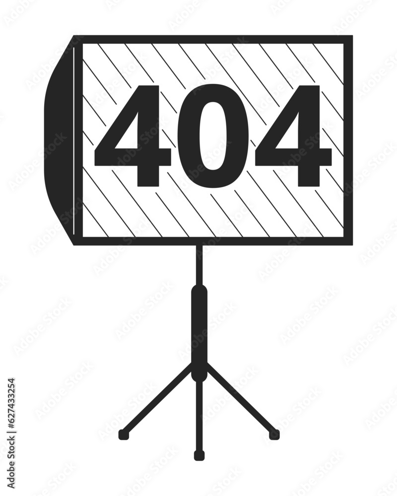 Poster led panels with tripod black white error 404 flash message. photo studio equipment. monochrome empty
