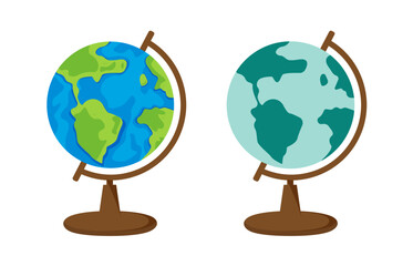 Two different vector world globes. School globe. Isolated on a white background.