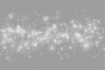 Fototapeta na wymiar Particles of white magic dust. Shining light particles.Christmas glitter particles. Light effect on a transparent background