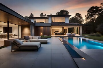 Beautiful Exterior of New Luxury Home at Twilight 