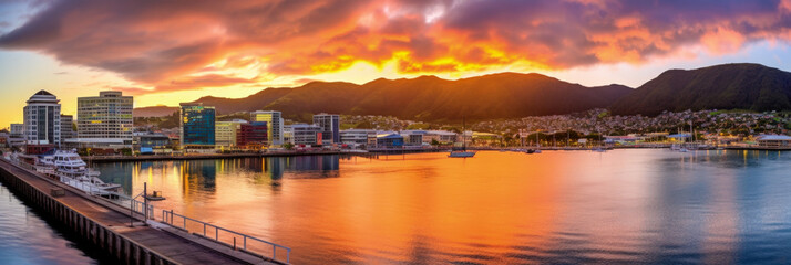 Fototapeta premium Wellington panoramic view New Zealand - Generative AI
